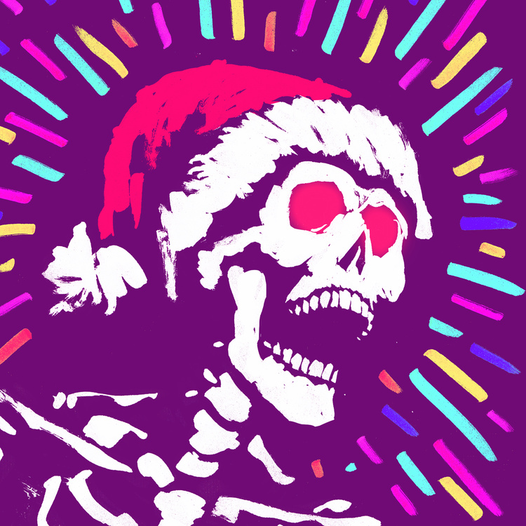 Bone Skeleton Holiday Songs cover art: a skeleton in a Santa hat on purple